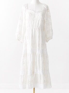 White Lace Midi Dress — Women's Bohemian Tiered Dress